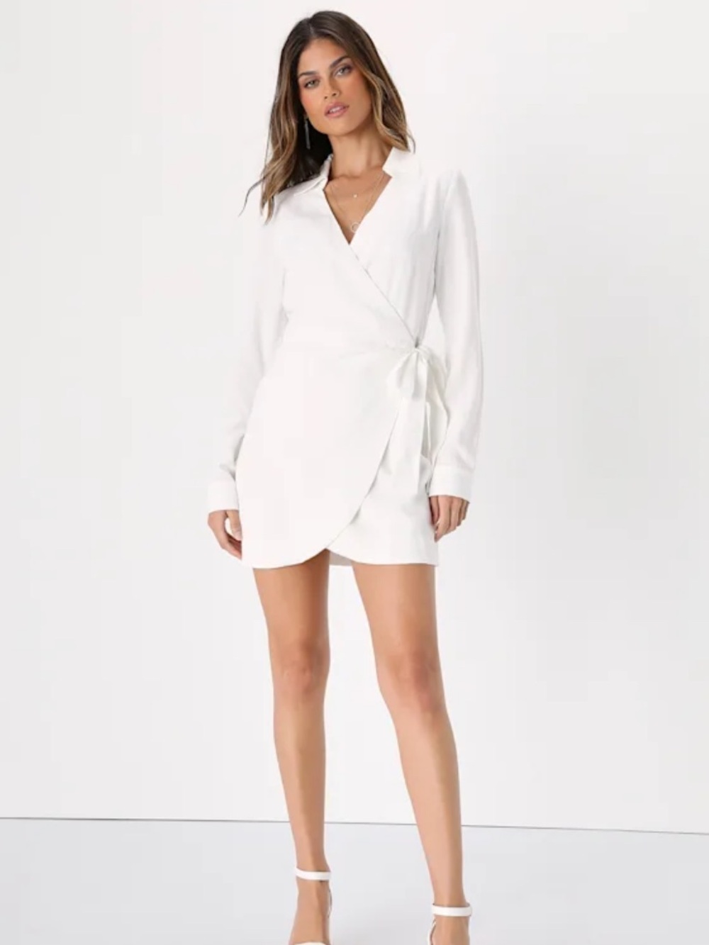 Lulu’s Unbelievable Charm White Long Sleeve Wrap Mini Dress XS